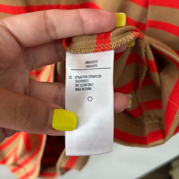 Fossil Orange Striped Knee Length Dress 3/4 Sleeve Exposed Zipper Back Sze Large - Picture 4 of 8